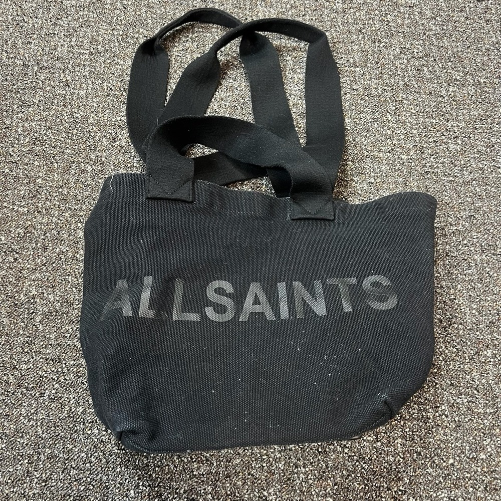 All Saints Tote Bag Black Canvas Designer Rare Spellout